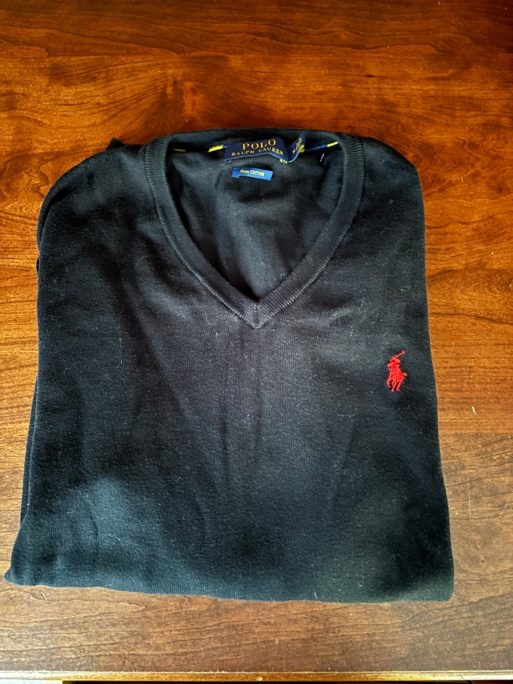 MENS POLO RALPH LAUREN PIMA COTTON VNECK SWEATER BLACK MEDIUM